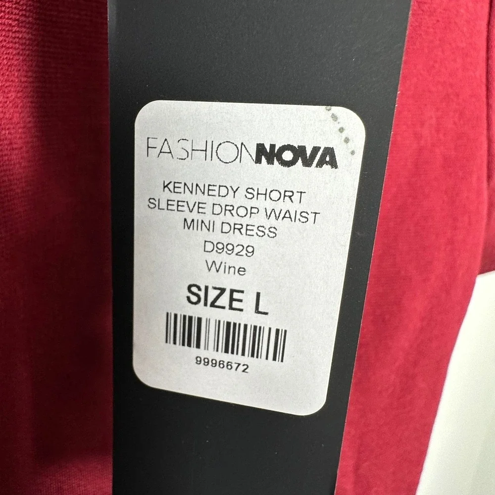 Fashion Nova Kennedy Short Sleeve Drop Waist Mini Dress Wine‎ Red Large